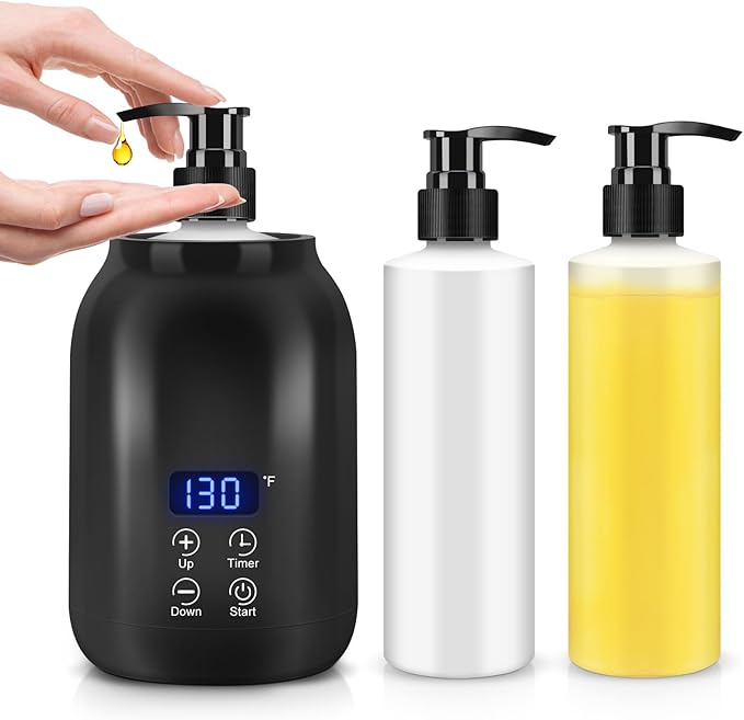 Gugxiom Massage Oil Warmer, LED Display Single Bottle Pro Massage Heater, Temperature Control Oil Heater for Massage with 2 Oil Bottle Dispenser, for Lotion Cream (US Plug) - Bloomnest