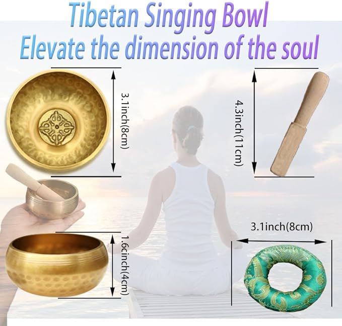8Pcs Tibetan Buddhist Meditation Set,3.1in Singing Bowl,7.5in Brass Bell Dorje Vajra,2.5in Tingsha Cymbals Bells,Singing Scripture Implement Buddhist Supplies,Tibetan Dharma Mat and Zen Bag,HDRELEODY - Bloomnest