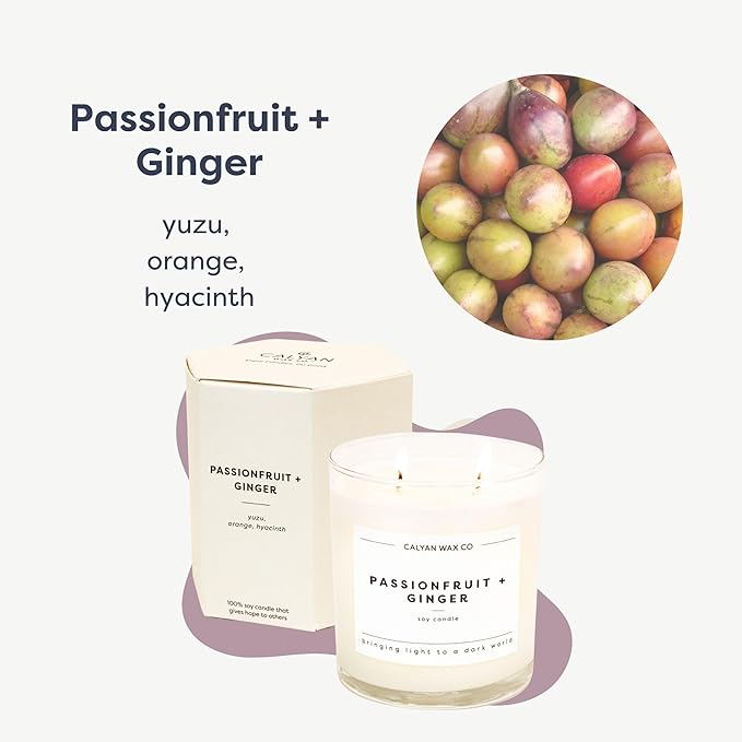 Calyan Wax Co. Passionfruit & Ginger 3 Wick Scented Candle - 43 Hour Burn - Luxury 3 Wick Soy Candles - Non Toxic Soy Wax Candles - Long Lasting Large Glass Jar Candle for Home - 14.9oz - Bloomnest