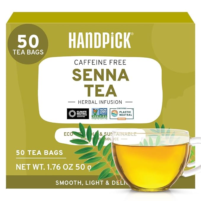 HANDPICK, Senna Tea Bags (50 Count) Non-GMO, Caffeine Free, Senna Leaves- Mild Taste | Premium Round Eco-conscious Tea Bags - Bloomnest