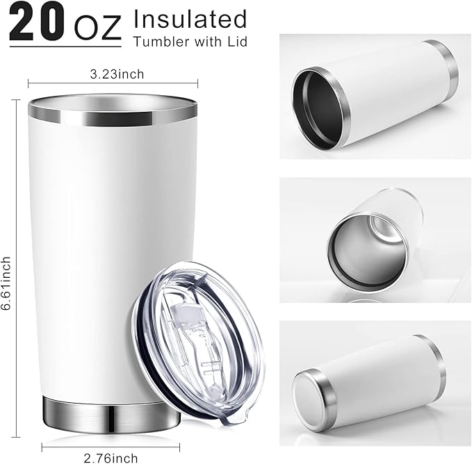 Sieral 36 Packs Stainless Steel Tumbler Bulk with Lid Vacuum Double Wall Insulated Travel Coffee Mug Powder Coated Tumbler Cup for Graduation Wedding Christmas Birthday Party(White, 20 oz) - Bloomnest