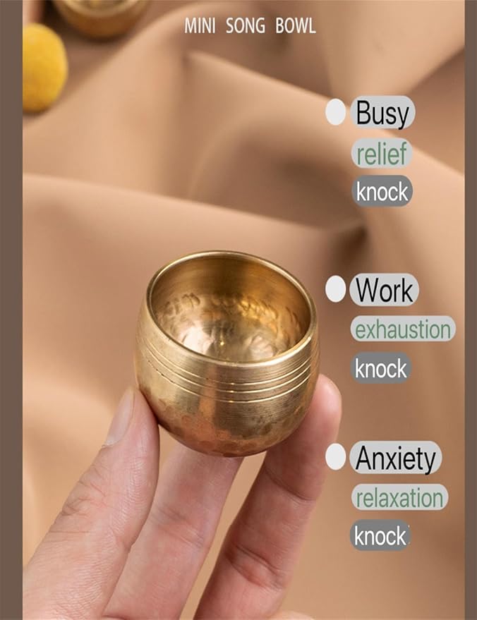 Tibetan Singing Bowl Set (Mini),Hand Hammered In Nepal For Yoga, Meditation, Mindfulness, Energy Healing & Chakra Balancing, Himalayan Sound Bowl, Exquisite Feng Shui Meditation Bowls - Bloomnest