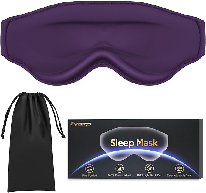 3D Cooling Eye Mask Sleep Mask for Men & Women, 100% Pressure-Free & Light Block-Out Eye Mask for Sleep with Easy Adjustable Strap, Night Eye Cover for Travel, Purple - Bloomnest