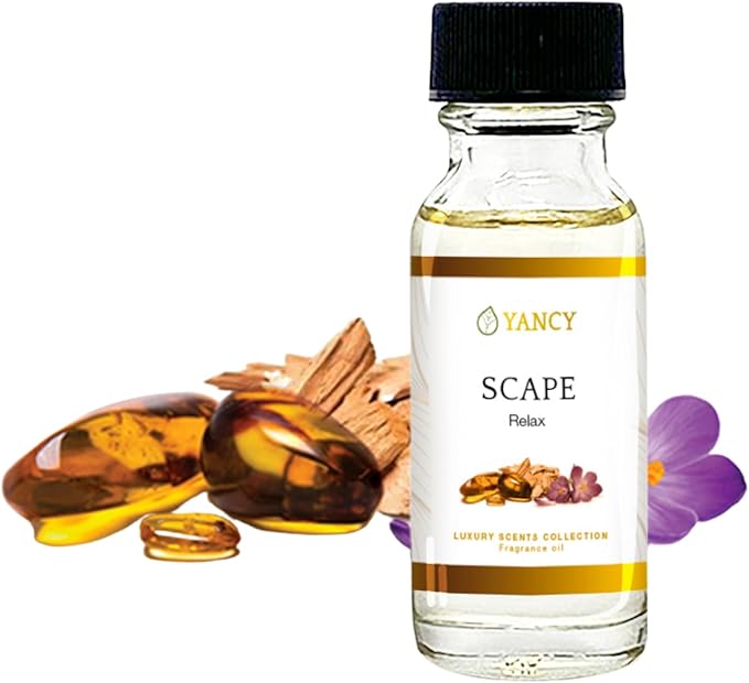 YANCY Scape Luxury Collection Fragrance Oil (1/2 oz), Sandalwood and Amber Scent, Versatile Aroma for Diffusers, Oil Burners & Aroma Lamps, Premium Fragrance Oil for Relaxing Home Ambiance YancySpa