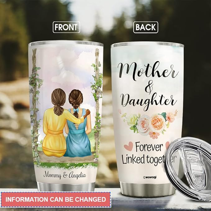 wowcugi Personalized Tumbler Mother & Daughter Forever Linked Together Tumblers With Lid 20oz 30oz Double Walled Vacuum Insulated Stainless Steel Coffee Cup For Moms Mothers Day Birthday Christmas - Bloomnest