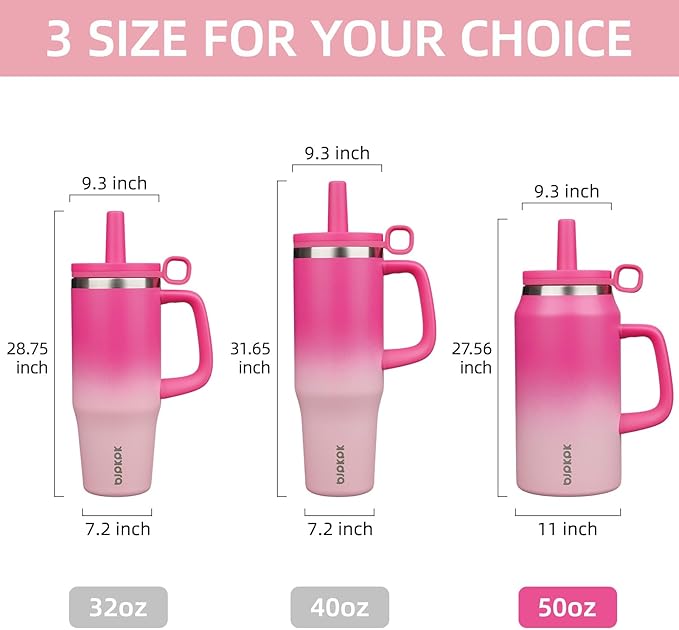 BJPKPK 50oz Insulated Tumbler with Handle Stainless Steel Travel Coffee Mug with Lid Reusable Large Water Bottle with Straw,Cherry Blossom - Bloomnest
