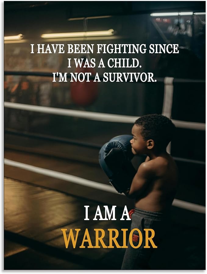 Inspirational Poster "I Am A Warrior" Quote Fighter Spirit Motivational Wall Decor for Boxing Gym Sports Room Home Bedroom Framed Ready to Hang [30" W X 40" H] - Bloomnest