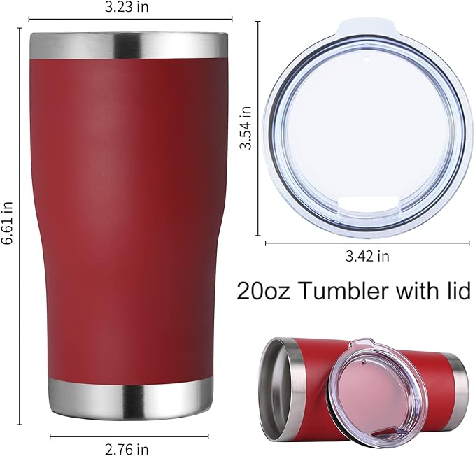 DOMICARE 20oz Tumbler with Lid Stainless Steel Tumblers Bulk, Double Wall Vacuum Insulated Coffee Travel Mug Powder Coated Tumbler, 4 Count (Pack of 1) Red - Bloomnest
