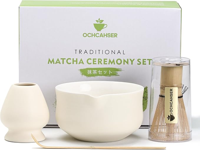 Matcha Set, Japanese Tea Set Includes Matcha Bowl with Spout, Matcha Whisk Holder (chasen), Bamboo Matcha Whisk and Bamboo Scoop, Ceramic Matcha Kit for Tea Lovers - Bloomnest