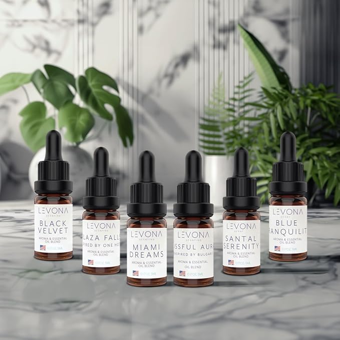 Levona Scent Essential Oils Set -Home Luxury Scents for Diffusers & Humidifiers, Ideal for Home Fragrance, Air Freshening, & Odor Elimination, Gift Pack, Made in USA - 5 ml, Pack of 6 - Bloomnest
