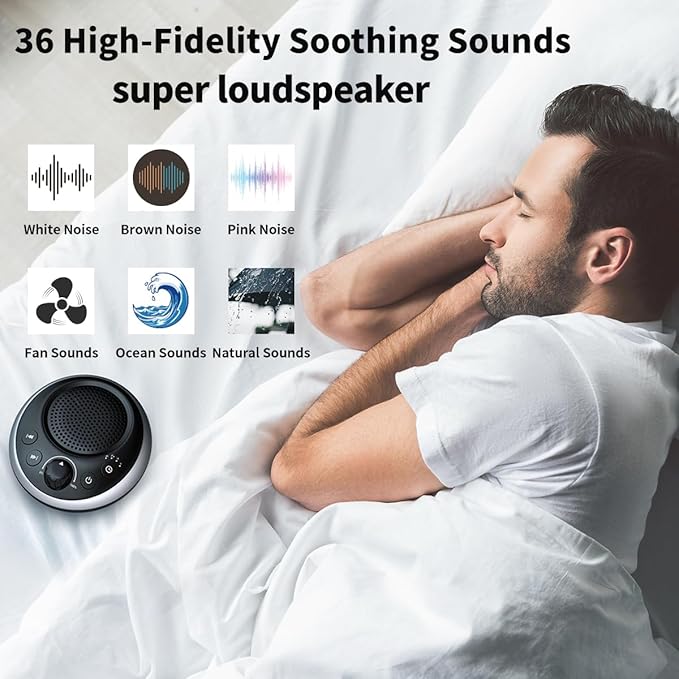 Rechargeable Portable Brown Noise Machine 2000mAH Large Battery Sound White Noise Machine 30 Soothing Sounds for Baby Kids Adults Sleep Machine Auto-Off Timer for Travel Camping and Home - Bloomnest