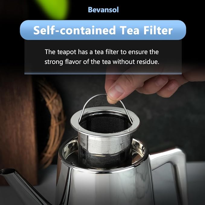 304 Stainless Steel Teapot Long Strain Large Capacity Teapot with Infuser and Removable Filter for Home Restaurant Office Dinnerware Accessories Drinkware Item (1500ml) - Bloomnest