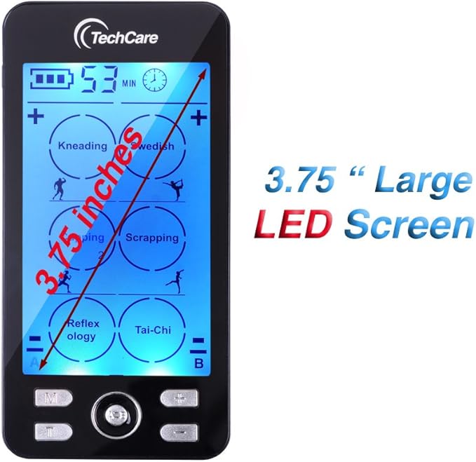 TechCare TENS EMS Muscle Stimulator – Dual Channel Rechargeable Unit with 24 Modes & 20 Intensity Levels for Pain Relief, Back & Sciatica Therapy, Muscle Recovery & Massage TechcareMassager