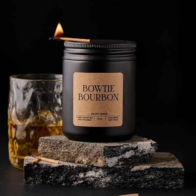 9oz Scented Candle for Men, Bourbon Bowties Scented, Men Scented Candle, Long Lasting Masculine Scents, Natural Coconut Jar Candle for Home, Bacehlor Pad Decor, The Perfect Mens Gift - Bloomnest