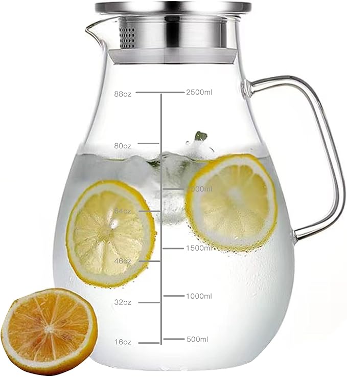 84.5oz Borosilicate Glass Teapot with 304 Stainless Steel Lid & Built-in Strainer, Stovetop & Microwave Safe Tea Kettle for Loose Leaf/Iced/Fruit/Herbal Tea, 2500ml Clear Pot - Bloomnest