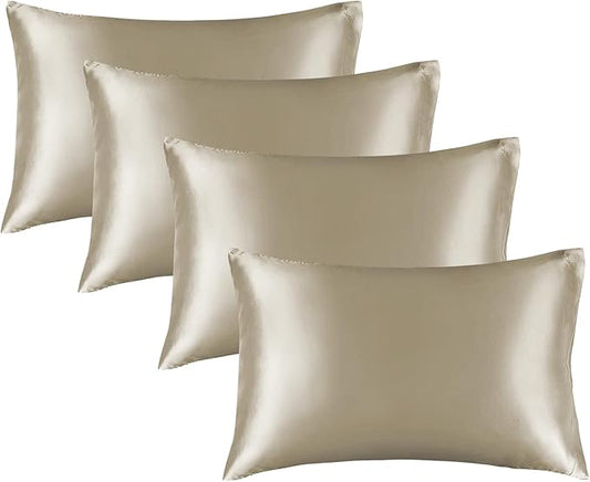 BEDELITE Satin Pillowcase for Hair and Skin, Super Soft Similar to Silk Pillow Cases 4 Pack with Envelope Closure, Cooling Pillowcases for Women Men (20"x36" King Size, Taupe) - Bloomnest