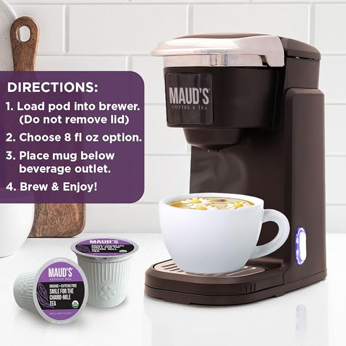 Maud's Organic Chamomile Lavender Tea Pods, 48 ct, Recyclable Single Serve Pods – 100% Gourmet Blended Tea Leaves, Compatible with Keurig K Cups Maker - Bloomnest