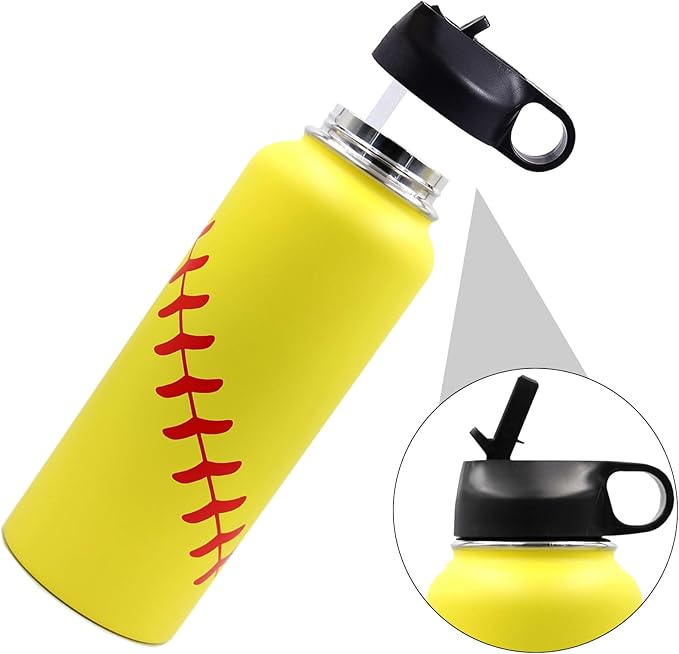 40 oz Softball Water Bottle, Wide Mouth Sports Flask Metal Travel Tumbler with 2 Lids, Stainless Steel Double Wall Vacuum Insulated Leak Proof Thermo Water Jug, Softball Stuff Gifts for Mom Girls - Bloomnest