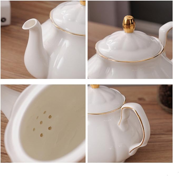 fanquare 15 Pieces Simple White English Ceramic Tea Sets,Tea Pot,Bone China Cups Without Metal Holder,Matching Spoons,Afternoon Tea Set Service Coffee Set - Bloomnest