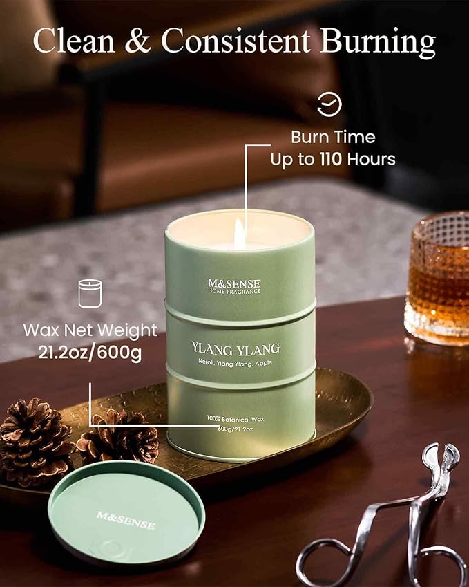 M&SENSE Ylang Ylang Scented Candles Large, Natural Soy Candles 21.2oz 120 Hour Slow Burning,Aromatherapy Candle for Stress Relief Meditation Relaxing - Bloomnest