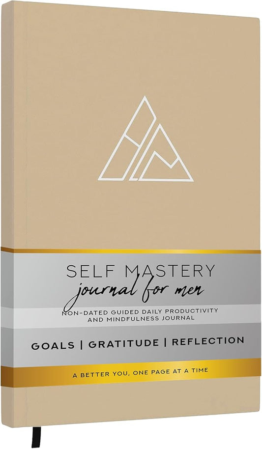 Self-Mastery Journal for Men - Gratitude Journal – 5 Minute Journals - Reflection Manifestation Journal for Mindfulness – Goal/Guided Gratitude Journel for Women & Men (Khaki) - Bloomnest