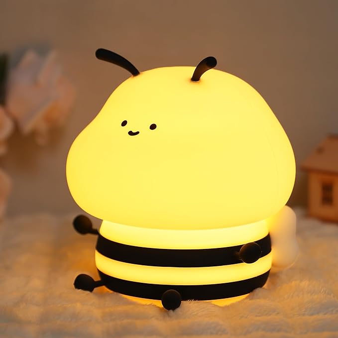 YuanDian Cute Bee Night Light for Kids, Nursery Night Lamp Kawaii Animal Bedside Nightlight with 7 Colors 3 Levels Dimmable Tap Control Rechargeable Nightlights - Bloomnest