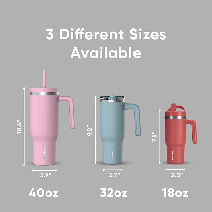 Hydrapeak Voyager 40 Oz Stainless Steel Tumbler with Handle, Insulated Water Bottle With Straw & Lid, Cupholder Friendly Reusable Travel Mug (White) - Bloomnest