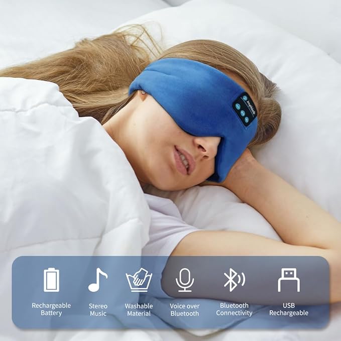 Joythink Sleep Headphones Bluetooth Headband Sleeping Eye Mask Kids Children Soft Wireless Sleep Headphones for Women Men Silk Speaker Bluetooth Earbuds for Side Sleeper Music Mask Cool - Bloomnest