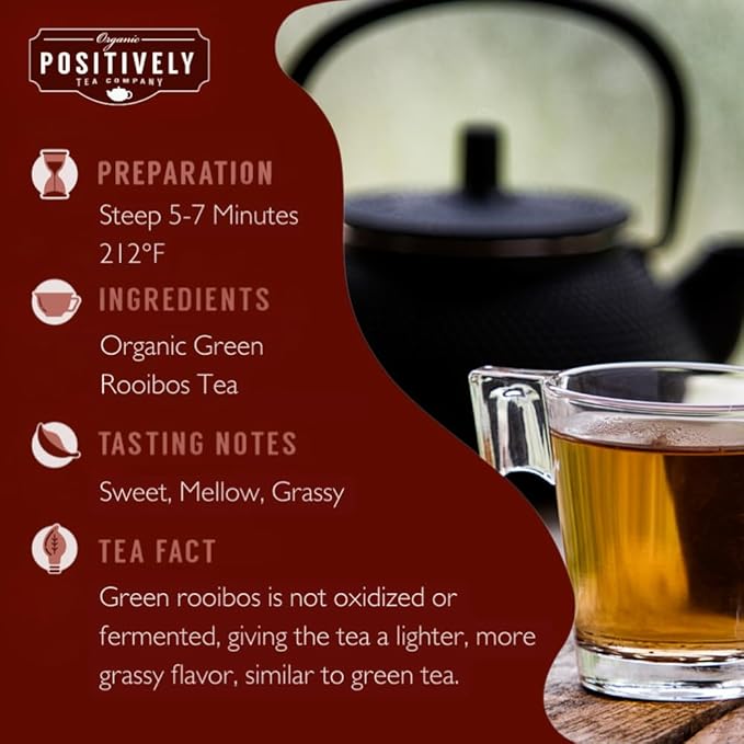 Organic Positively Tea Company, South African Green Rooibos Tea, Loose Leaf, 4 Ounce - Bloomnest