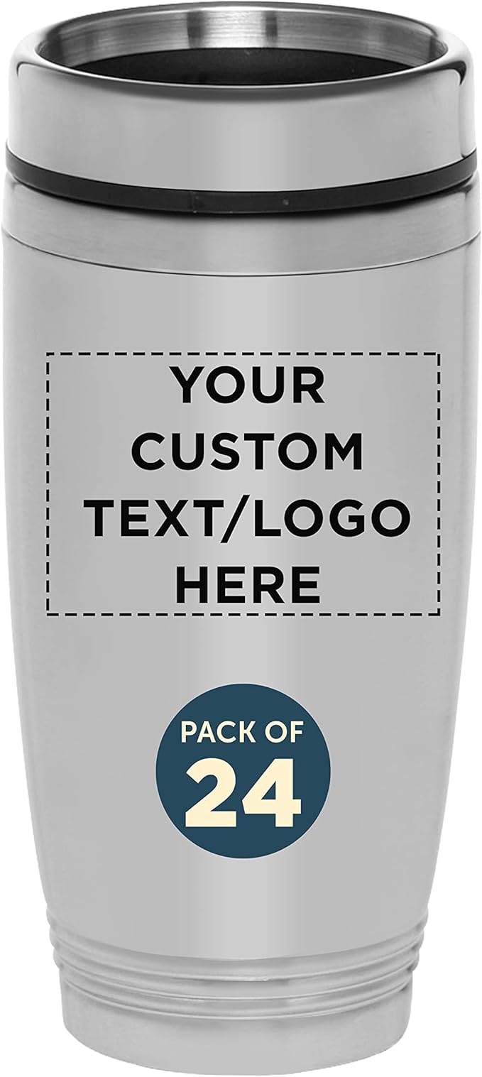DISCOUNT PROMOS Custom Stainless Steel Tumblers 16 oz. Set of 24, Personalized Bulk Pack - Perfect for Coffee, Soda, Other Hot & Cold Beverages - Silver