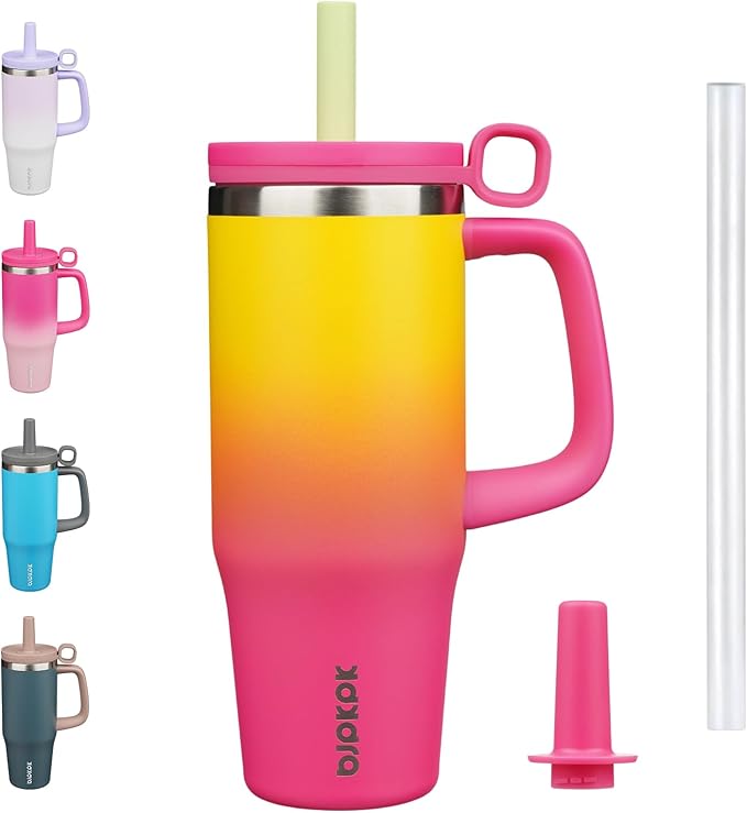 BJPKPK 32oz Stainless Steel Insulated Tumbler with Handle and Straw Travel Coffee Mug Thermal Cups with Lid,Rainbow - Bloomnest