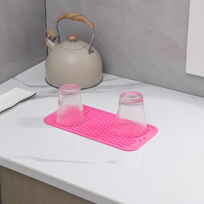 Silicone Dish Drying Mat for Multiple Usage,Easy clean,Eco-friendly,Heat-resistant Silicone Mat for Kitchen Counter or Sink,Refrigerator or Drawer Liner Rose S 12 inches x 6 inches - Bloomnest