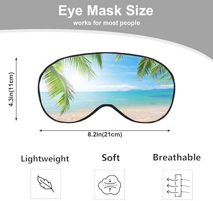 Tropical Beach Sleep Mask Eye Mask Palm Sand Sea Blue Sky Summer Sleep Mask Light Blocking Adjustable Smooth Soft Eye Masks for Women Deep Rest Travel - Bloomnest