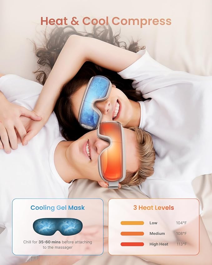 RENPHO Eyeris 3 Eye Massager with Heat and Cooling, Eye Sleep Mask with Voice Control & Ice Pack for Women/Men, FSA Eligible Items, Temple Care Device for Migraine Rosé - Bloomnest