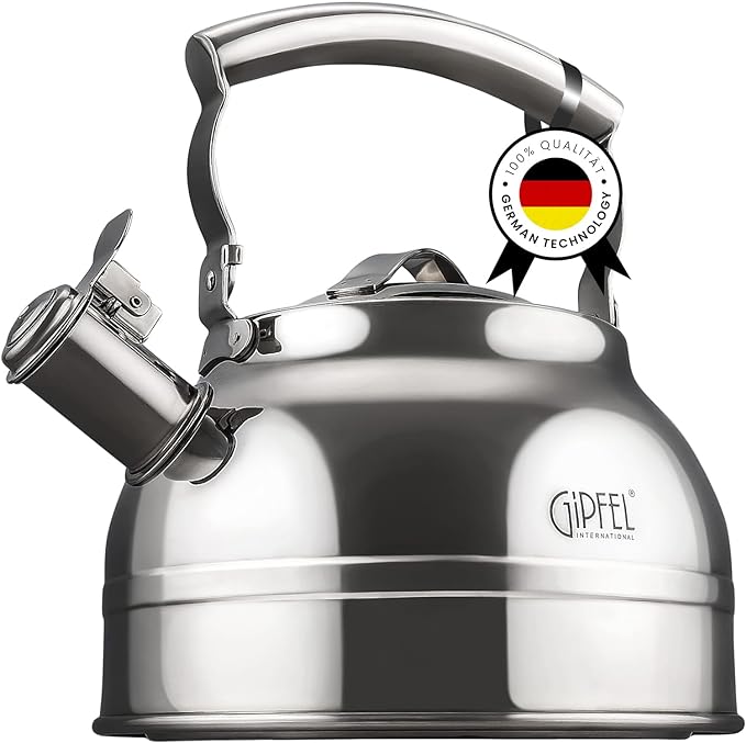 GIPFEL INTERNATIONAL Whistling Tea Kettle Stovetop - Food Grade Stainless Steel Teapot for Stove Top with Ergonomic Handle for Gas, Induction, Electric Stovetops 2.3 Quart - Bloomnest