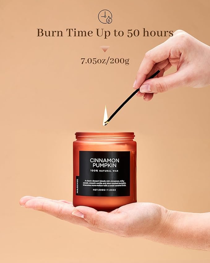 M&SENSE Cinnamon Pumpkin Fall Scented All Natural Soy Wax Candles for Home Scented, Cotton Wick Autumn Long Burning 7.05oz 50 Hours Burn Time, Jar Candle Gift for Thanksgiving - Bloomnest