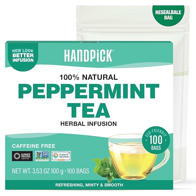 HANDPICK, Peppermint Tea, Eco-Conscious Tea Bags - 100 Count | Caffeine Free, Non-GMO | Minty, Fresh & Cool flavor | Direct From Source - Bloomnest