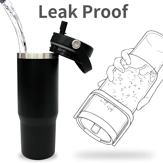 30 oz Tumbler Bulk with Top Handle, Double Wall Vacuum Insulated Tumbler with Flip Straw, Travel Coffee Mug 30oz Powder Coated Cup for Laser Engraving (Black,4 pack)