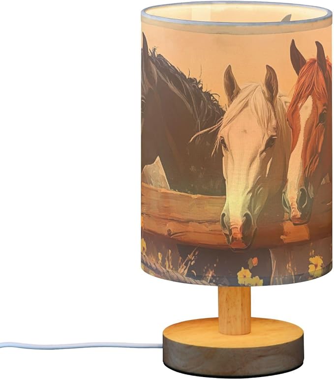 Bedside Lamp Wild Horse Table Lamp with USB Port Wood Base for Living Room,Bedroom,Nightstand 214b6340 - Bloomnest