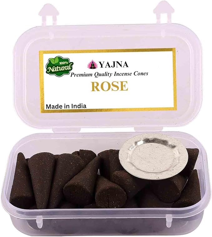 Yajna Rose 100%-Natural-Incense-Cones Handmade-Hand-Dipped Organic-Chemicals-Free for-Purification-Relaxation-Positivity-Yoga-Meditation The-Best-scents (20 Count) Yajna