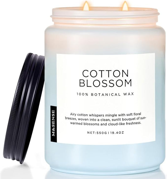 M&SENSE Clean Cotton Scented Candle - 19.4oz Natural Soy Wax Clean Cotton Blossom Scent Non Toxic Candle, 110-Hour Slow Burning 2-Wick Aromatherapy Home Fragrance Gifts for Home Decor - Bloomnest