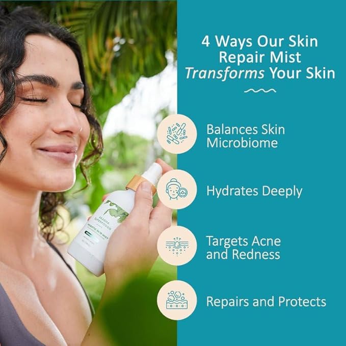 Akasha Prebiotic Skin Mist 3.4oz I Organic Facial Mist, Sea Kelp Extract, Face Spray for Naturally Restoring the Skins Microbiome, Dewy, Help Acne, Psoriasis & Sunburn*, Anti Aging Skin Care Products - Bloomnest