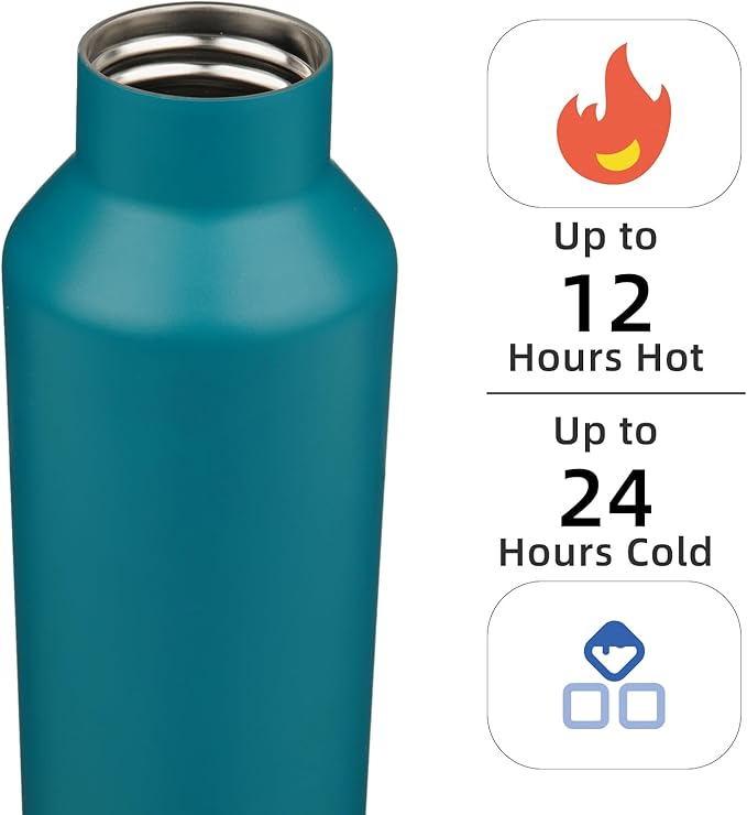 Insulated Water Bottle with Straw,25 OZ Double Wall Vacuum Stainless Steel Water Flask with 2 Lids,Lake Blue - Bloomnest