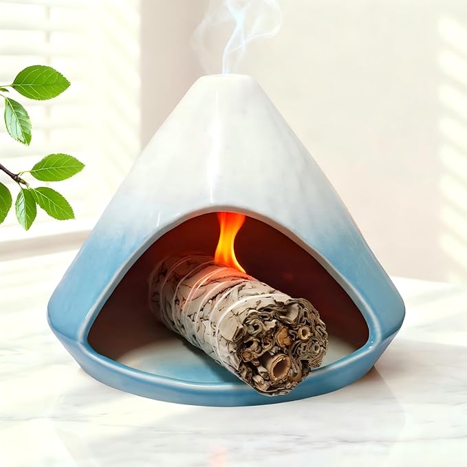 Ceramic Incense Burner, Palo Santo Holder for Palo Santo Sage, Incense Cones Holder, Smudge Bowl with Ash Catcher, Heat Resistant for Yoga, Meditation, Aromatherapy Home Decor Bloomnest