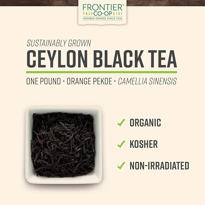 Frontier Co-op Organic Ceylon Black Tea, 1-Pound Bulk, High-Grown Orange Pekoe, Medium-Strong Tea Body, Kosher, Fair Trade - Bloomnest