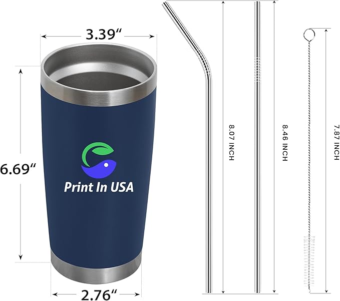 Personalized Custom Print in USA Tumbler 96Pcs 20oz Stainless Steel Double Wall Coffee Cup with Lid & Straw Insulated Tumbler with Colorful Text Logo Photo
