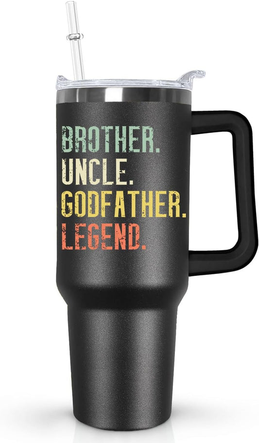 Ceovfoi 40 oz Godfather Tumbler for Men - Stainless Steel Insulated Mug with Handle, Lid & Straw, Godfather Themed Gifts, Perfect Birthday/Father’s Day/Christmas Presents for Dad, Grandpa, Husband