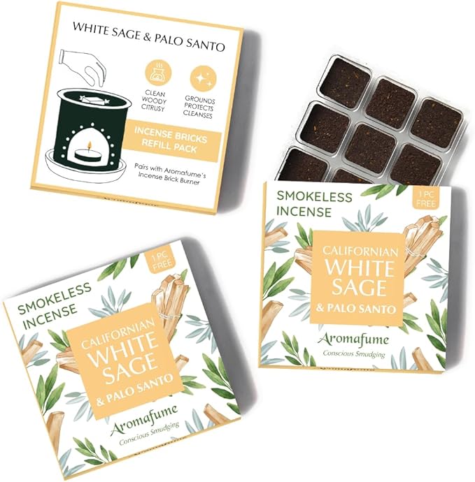 White Sage and Palo Santo Incense Bricks by Aromafume | 3x9 Bricks | Sage Incense for Cleansing Negative Energy & Protection | Sage for Smokeless Smudging & Spiritual Cleansing | Refill Pack Aromafume