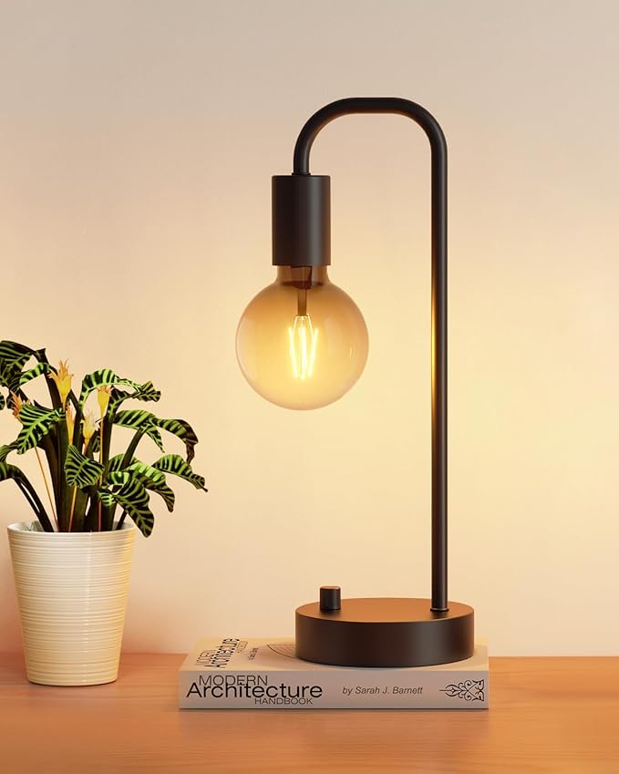 ONEWISH Industrial Table Lamp for Bedroom, Fully Dimmable Modern Bedside Lamps with 2700K Warm Light Bulb for Kids Reading, Minimalist Nightstand Lamps for Living Room, Office (Bulb Included) - Bloomnest