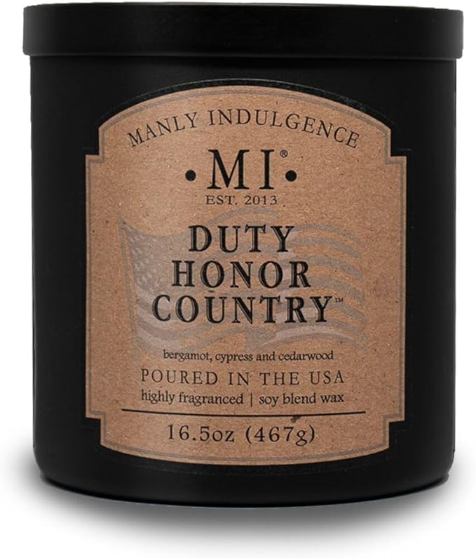 Manly Indulgence Duty Honor Country Scented Jar Candle, 2 Wick, 16.5 oz Premium Soy Blend Wax, 60H Burn, Candles for Home Scented - Made in The USA - Bloomnest